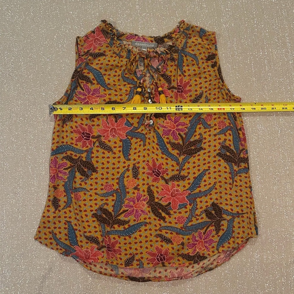 Daniel Rainn yellow tropical floral sleeveless blouse, size S - Picture 9 of 11